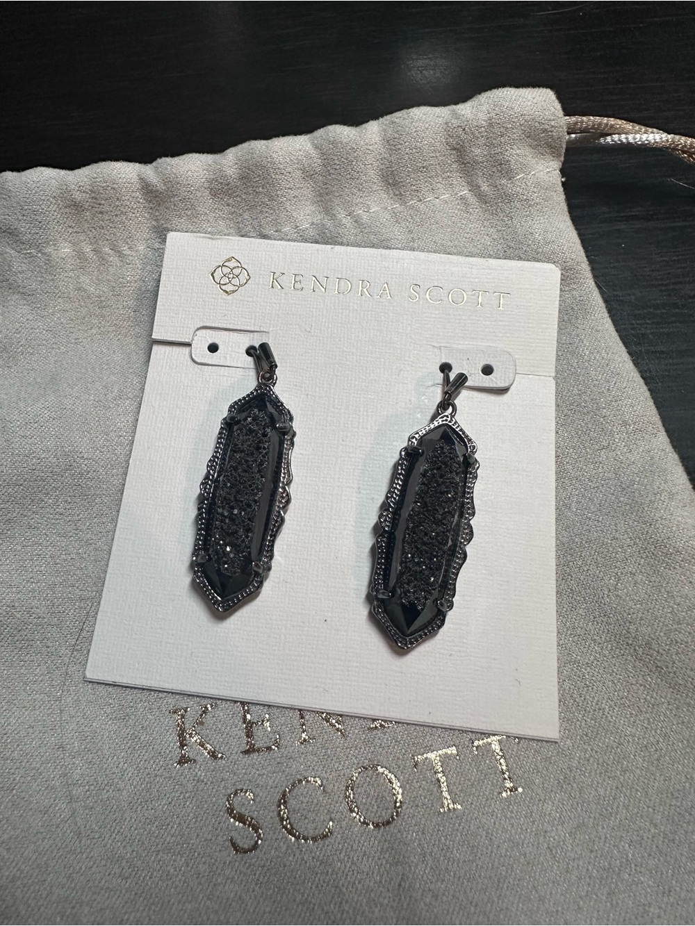 GUC Kendra Scott Black Drusy and Gunmetal Silver Fran Earrings - HTF!